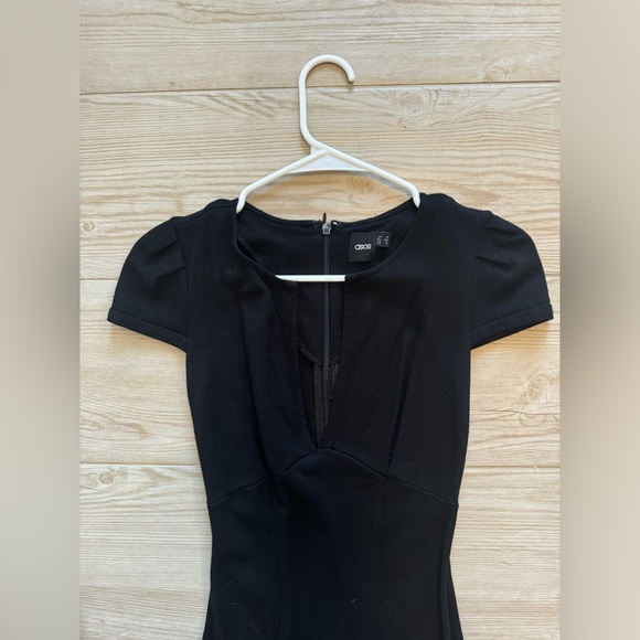 ASOS Black Sexy Midi Pencil Skirt Dress with Plunging Neckline Size 0 - Picture 4 of 6